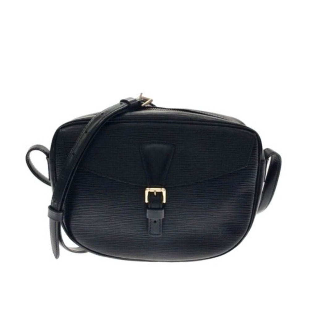 Black Leather Crossbody Bag with Gold Buckle